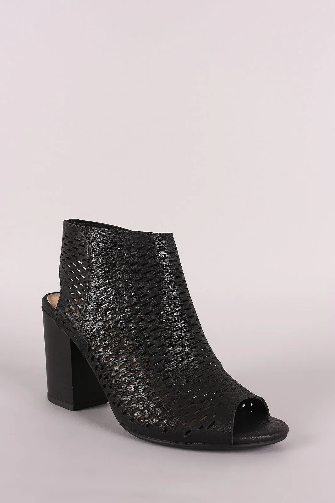 Soda Perforated Chunky Heeled Booties