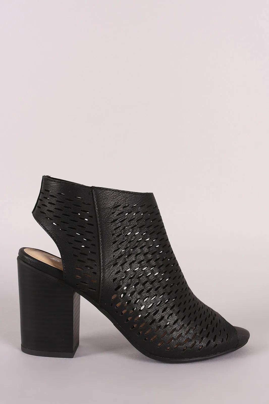Soda Perforated Chunky Heeled Booties