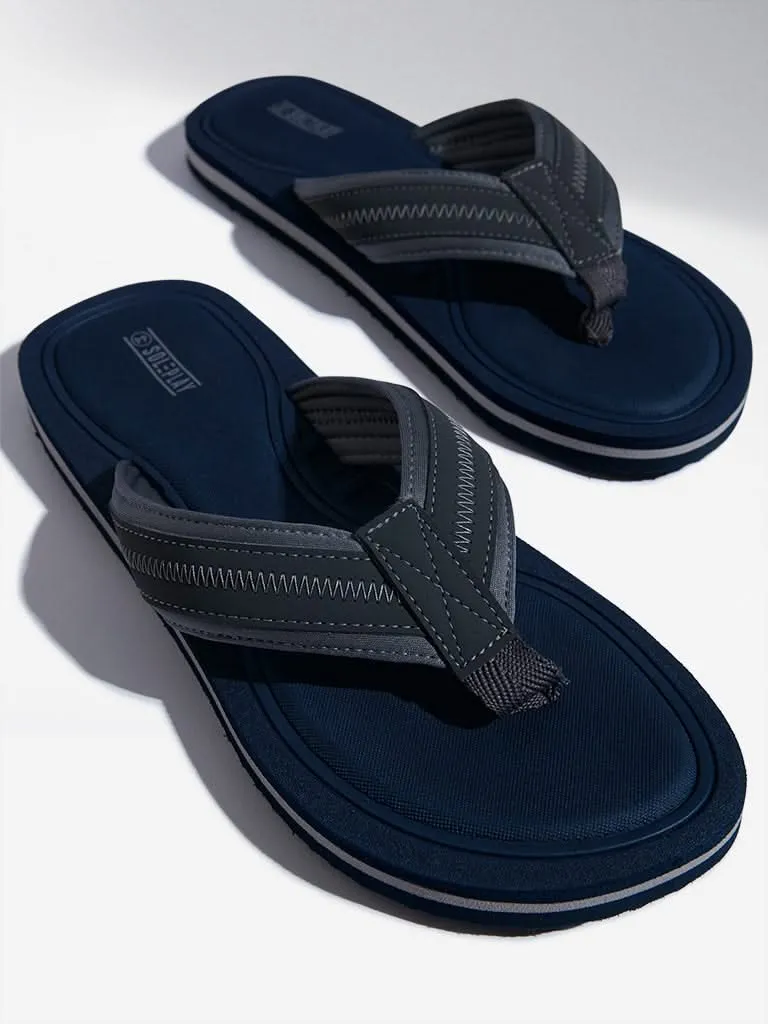 SOLEPLAY Navy Stitch-Detailed Flip-Flops