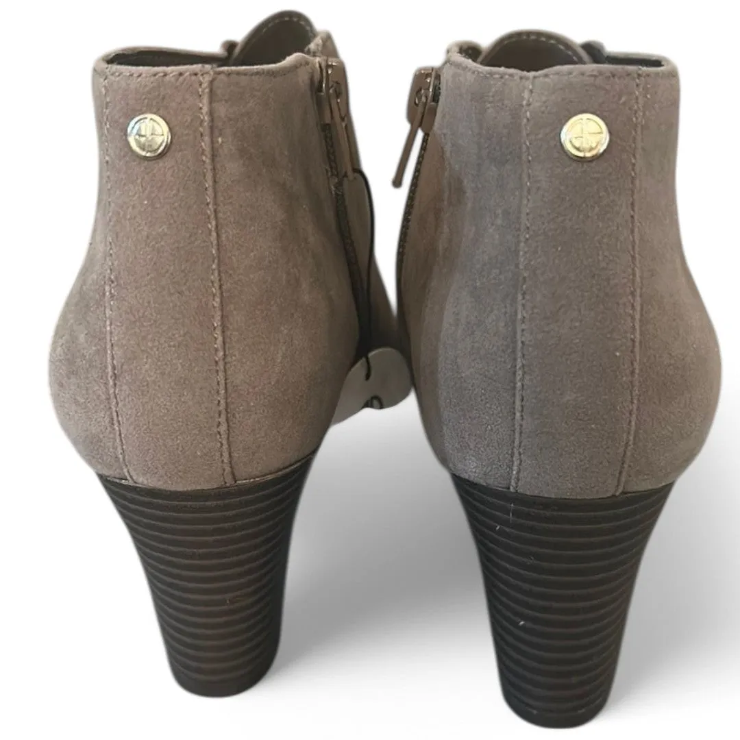 Taupe Suede Ankle Boots Lace Up Heeled Booties