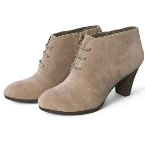 Taupe Suede Ankle Boots Lace Up Heeled Booties