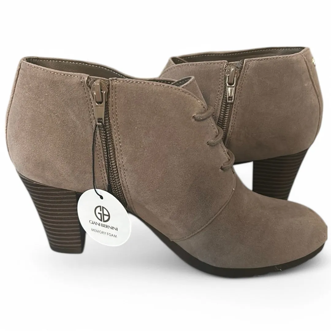 Taupe Suede Ankle Boots Lace Up Heeled Booties