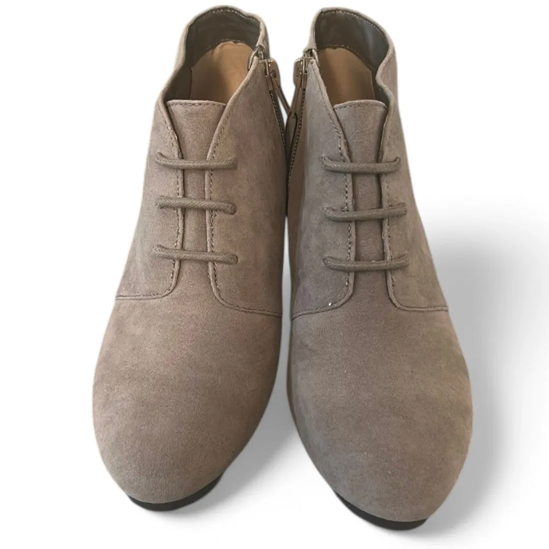 Taupe Suede Ankle Boots Lace Up Heeled Booties