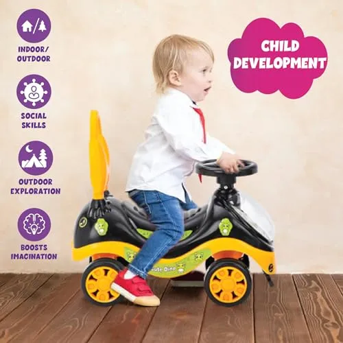 ToyMagic Push N Go Ride Toy Car|Non Electric Horn Included|Interactive Outdoor Toy With Dynamic Steering Control|Active Roleplay|Push Car with Backrest|Best Birthday Gift For 1 to5 Years|Made In India