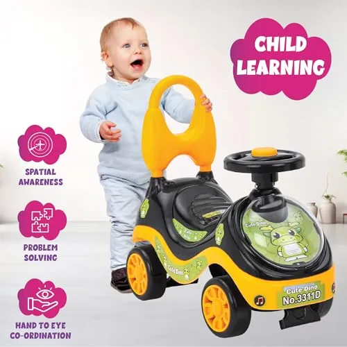 ToyMagic Push N Go Ride Toy Car|Non Electric Horn Included|Interactive Outdoor Toy With Dynamic Steering Control|Active Roleplay|Push Car with Backrest|Best Birthday Gift For 1 to5 Years|Made In India
