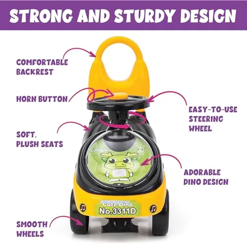 ToyMagic Push N Go Ride Toy Car|Non Electric Horn Included|Interactive Outdoor Toy With Dynamic Steering Control|Active Roleplay|Push Car with Backrest|Best Birthday Gift For 1 to5 Years|Made In India