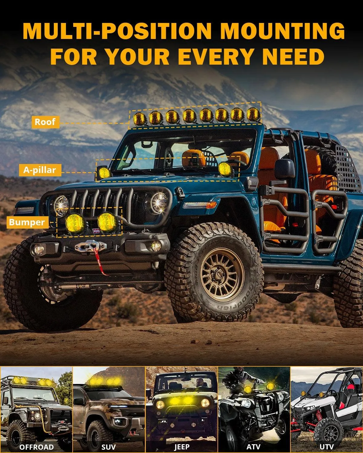 V-ULTRA Series | 5 Inch 172W LED Side Shooter Amber Pod Lights with Amber DRL