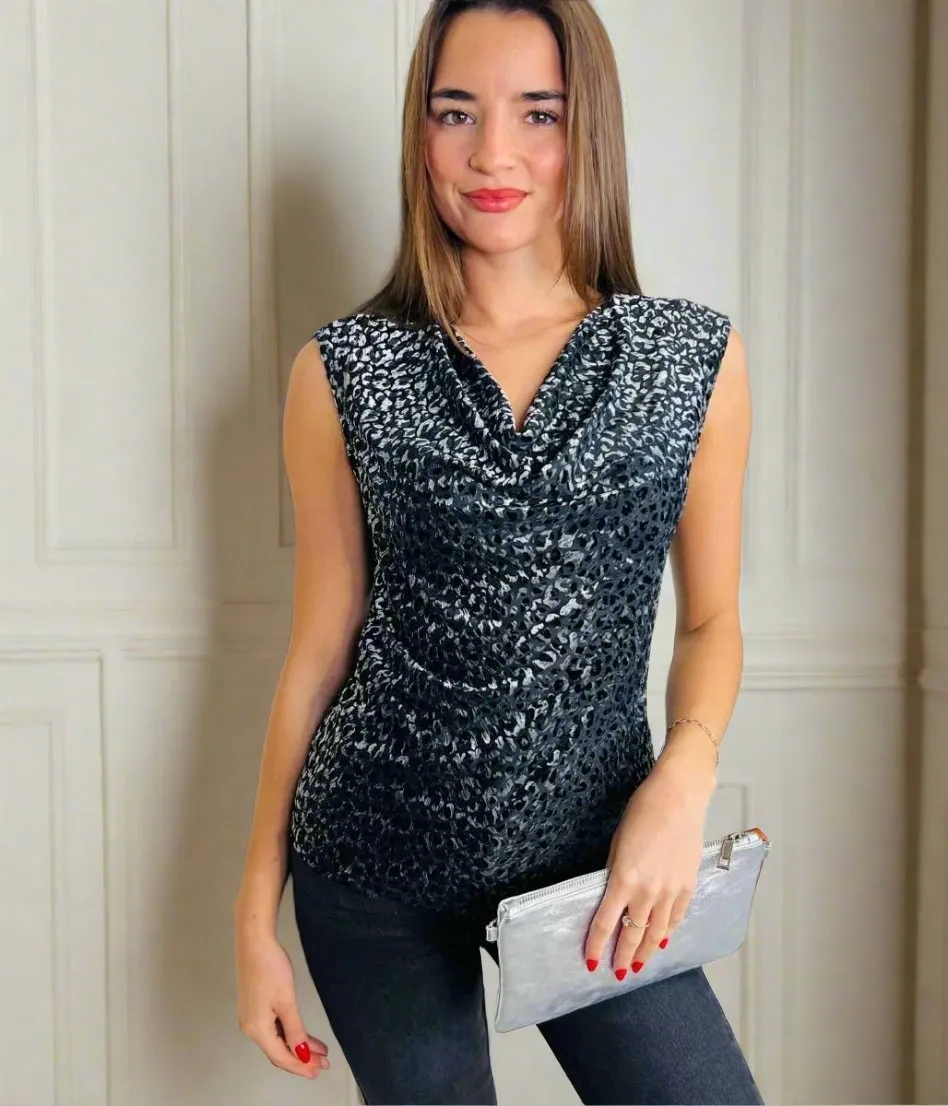 Velvet Leopard Cowl Top