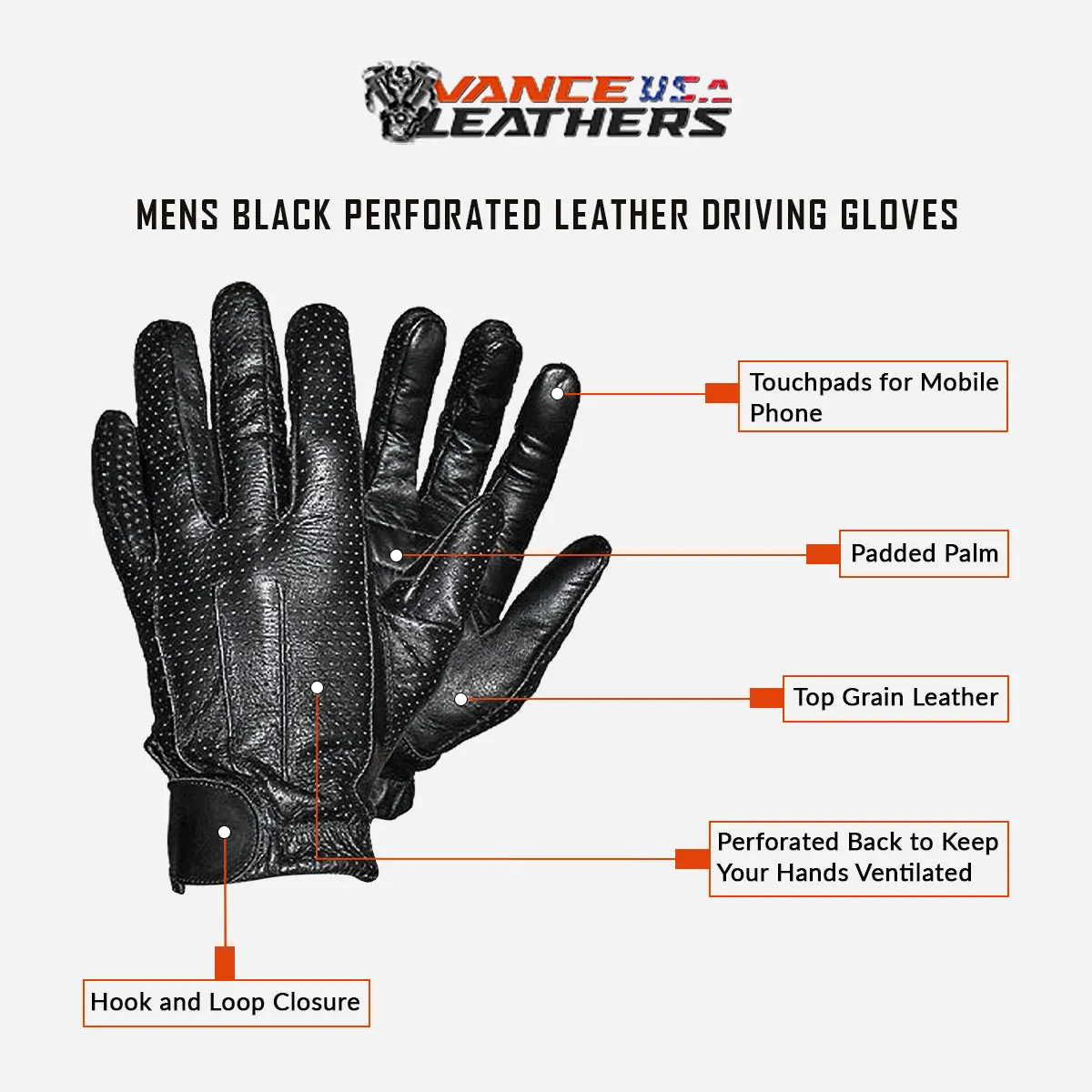 VL407 Vance Leather Perforated Driving Glove