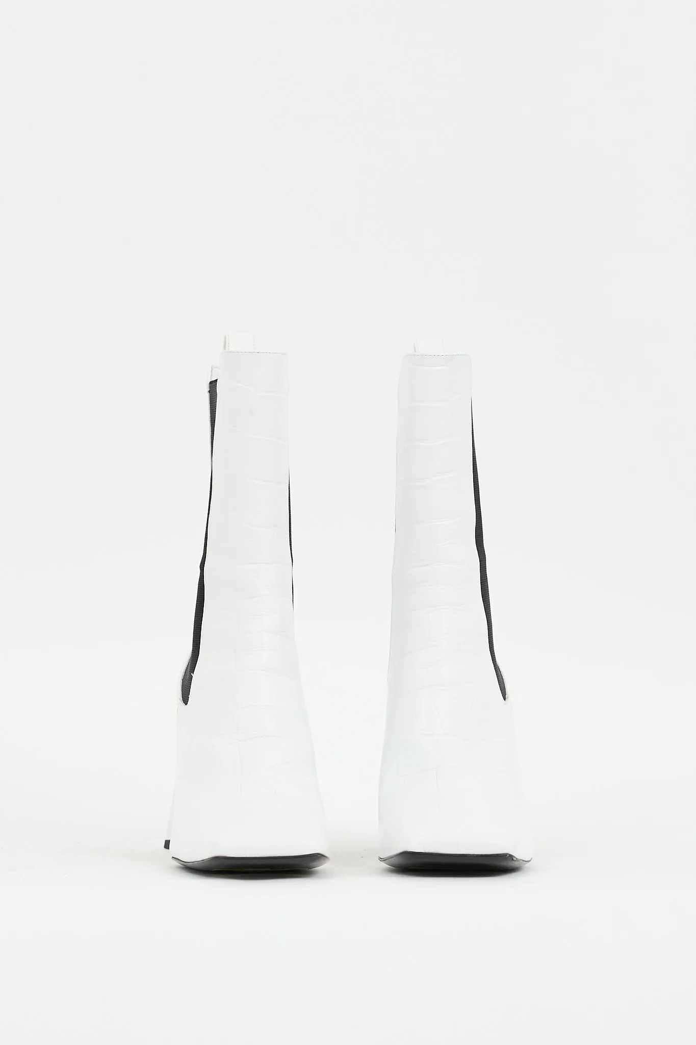 White Leather Embossed Heeled Chelsea Boot
