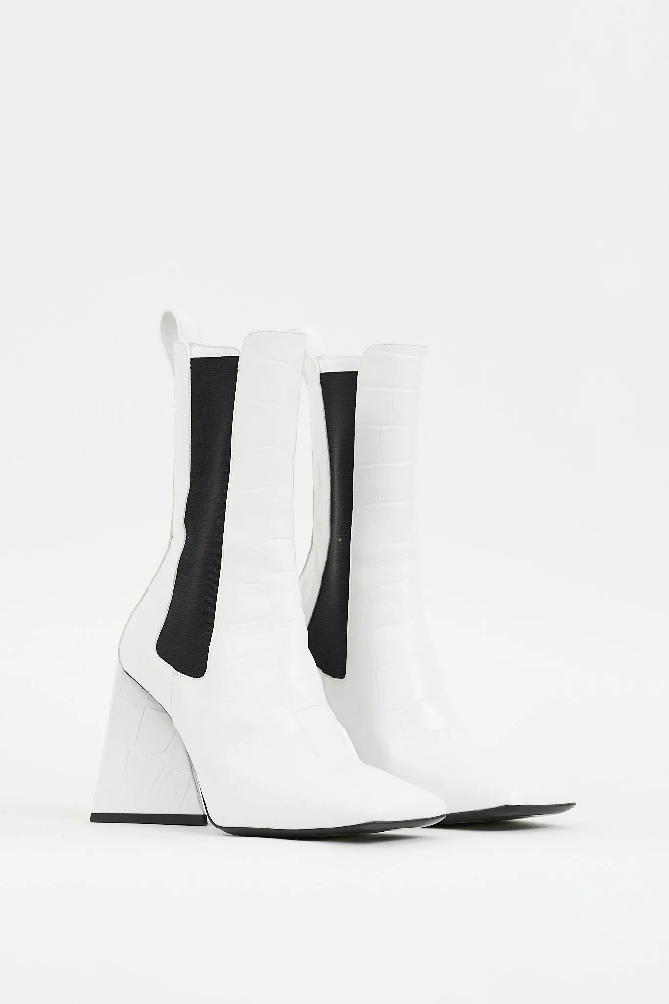White Leather Embossed Heeled Chelsea Boot