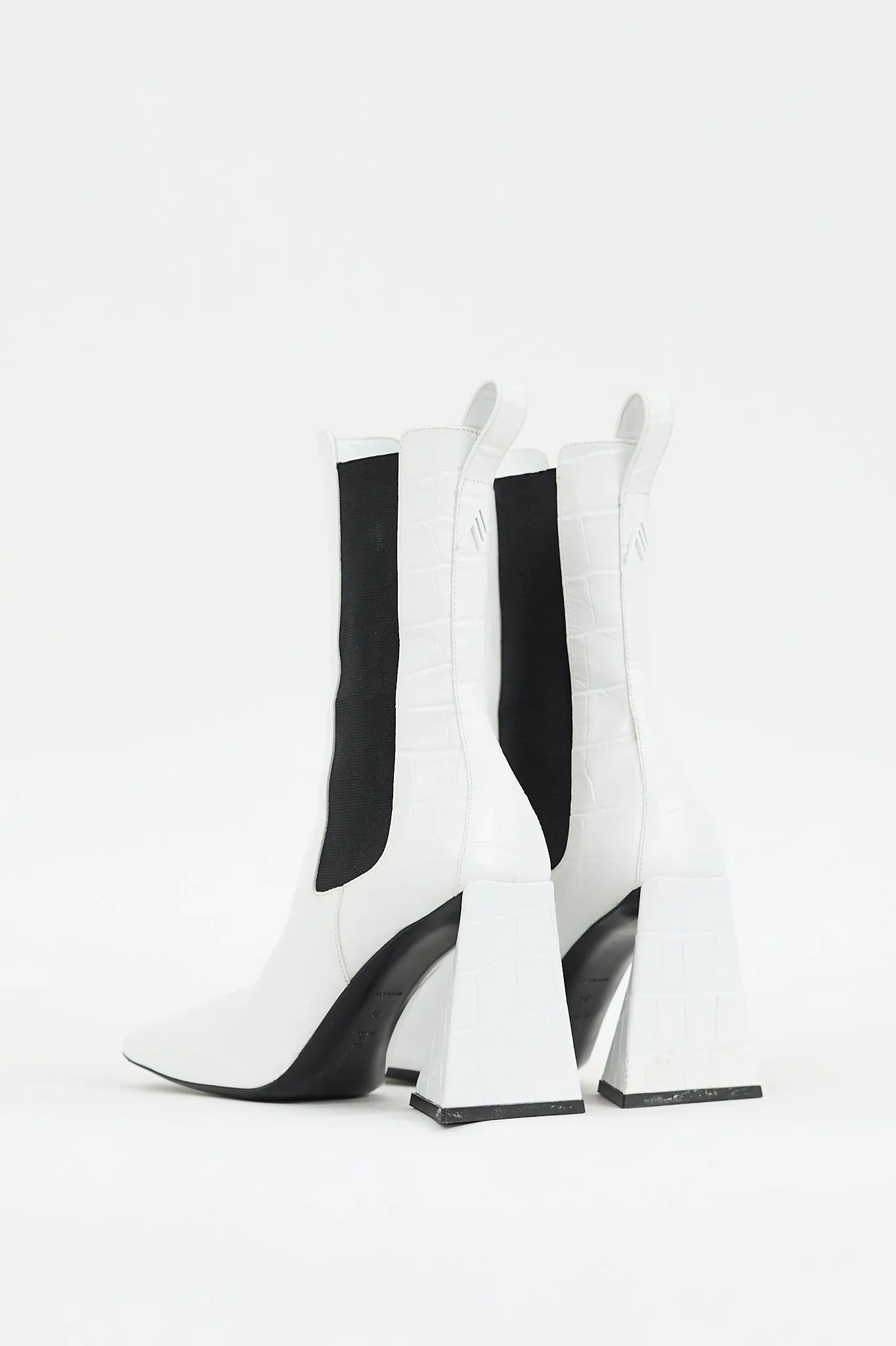 White Leather Embossed Heeled Chelsea Boot
