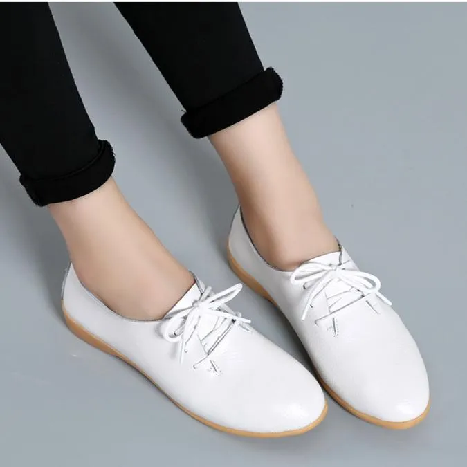 Women's flat front lace loafers shoes casual driving shoes