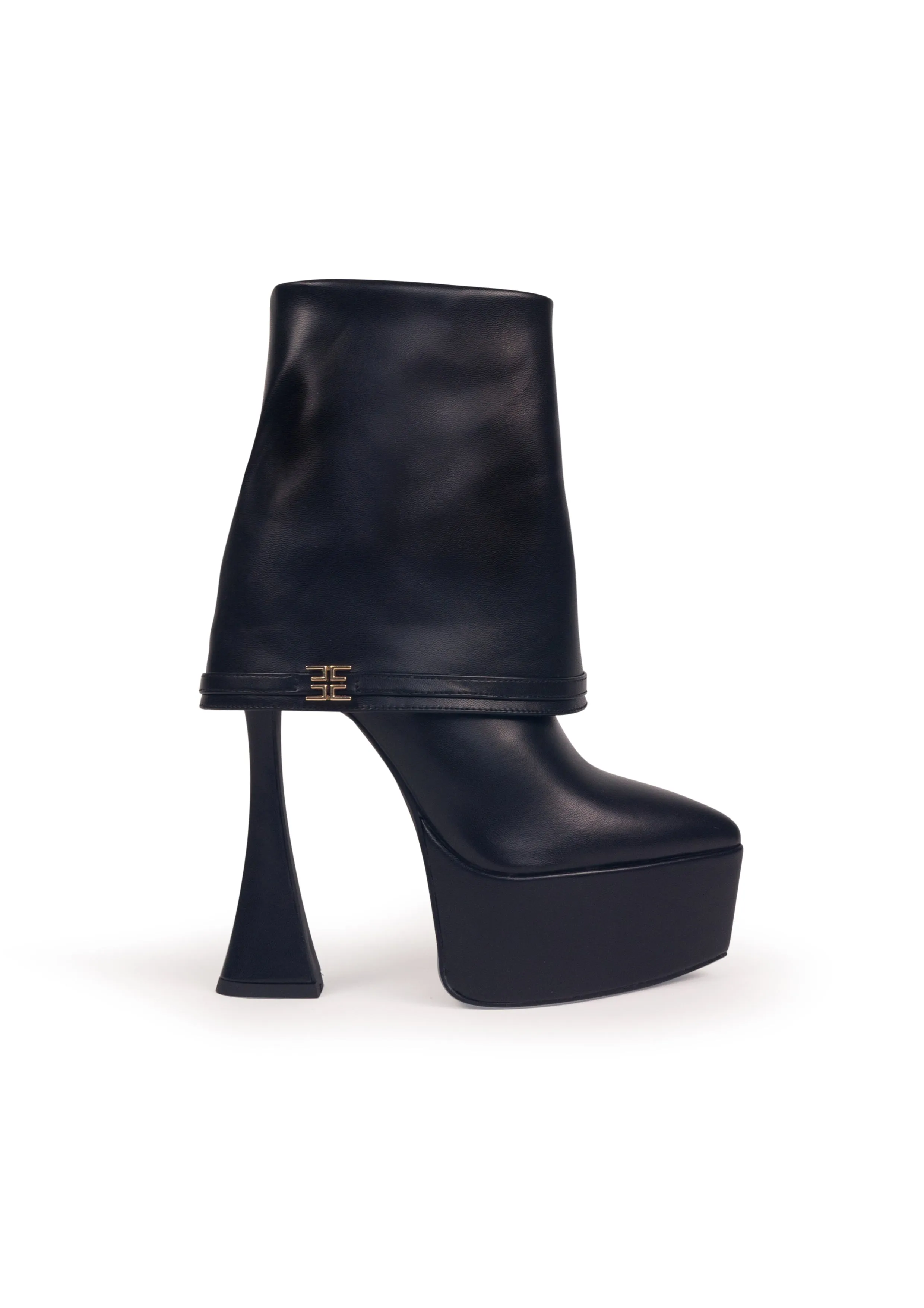 XANDRIA Black - High platform pointy folded heeled boots