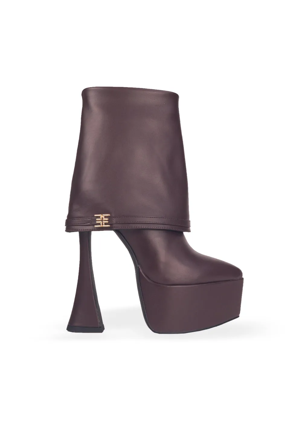 XANDRIA Brown - High platform pointy folded heeled boots