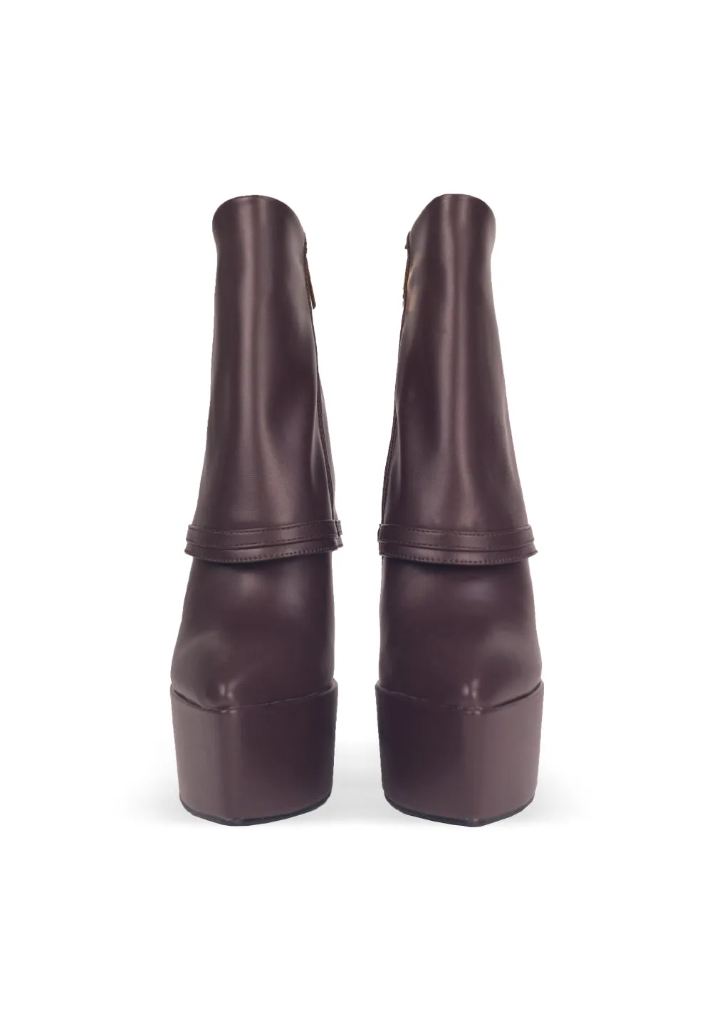 XANDRIA Brown - High platform pointy folded heeled boots