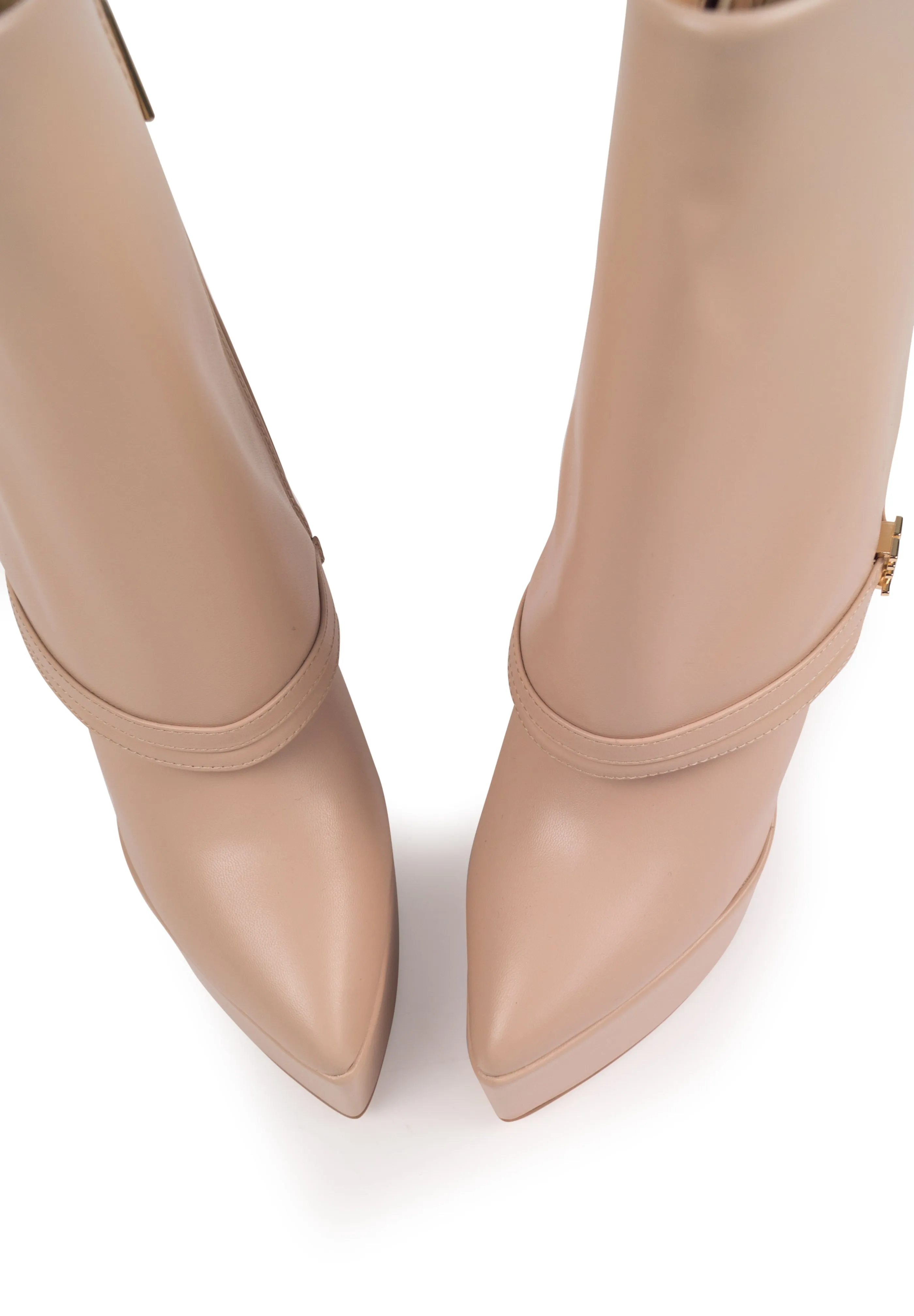 XANDRIA Nude - High platform pointy folded heeled boots