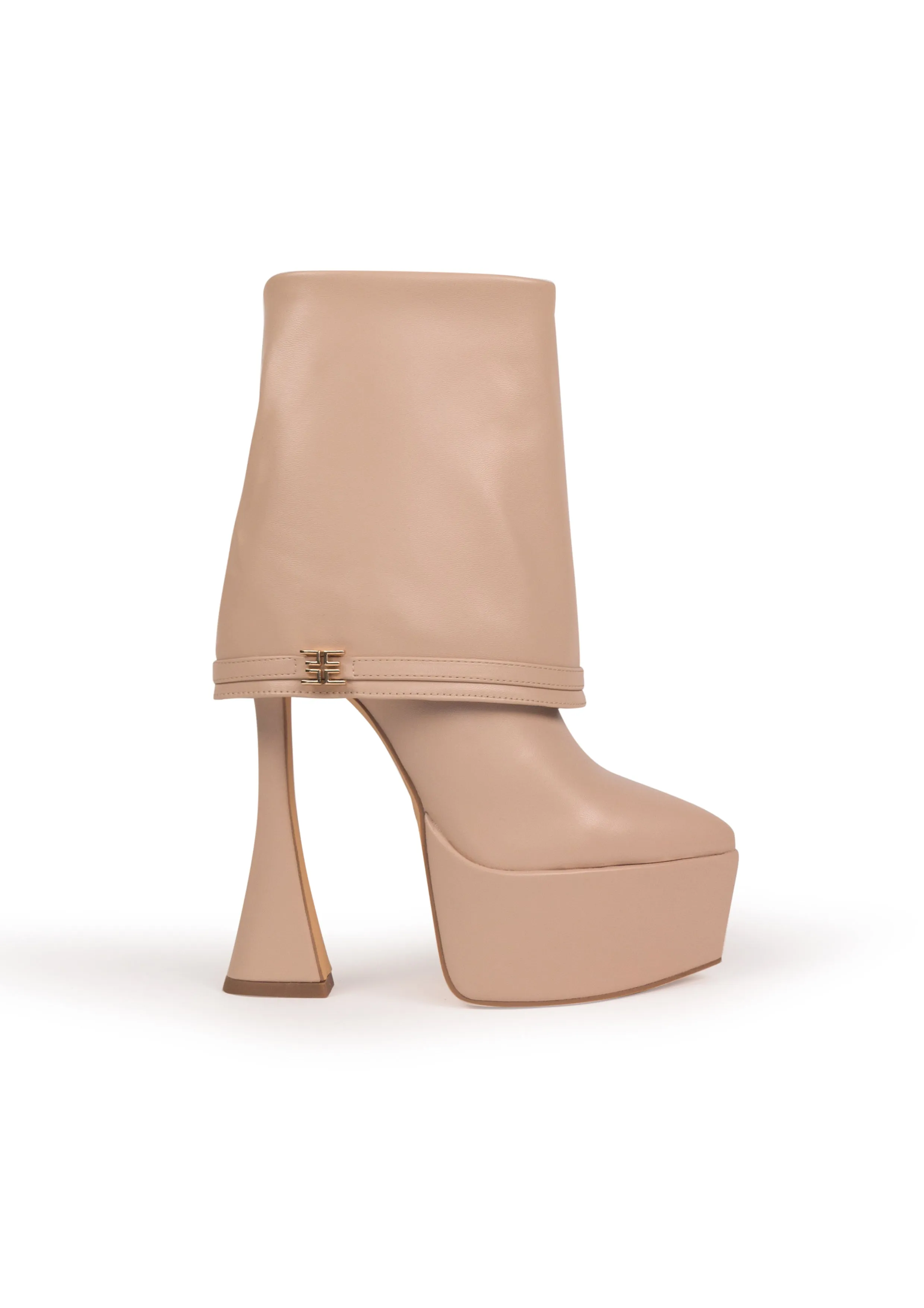 XANDRIA Nude - High platform pointy folded heeled boots