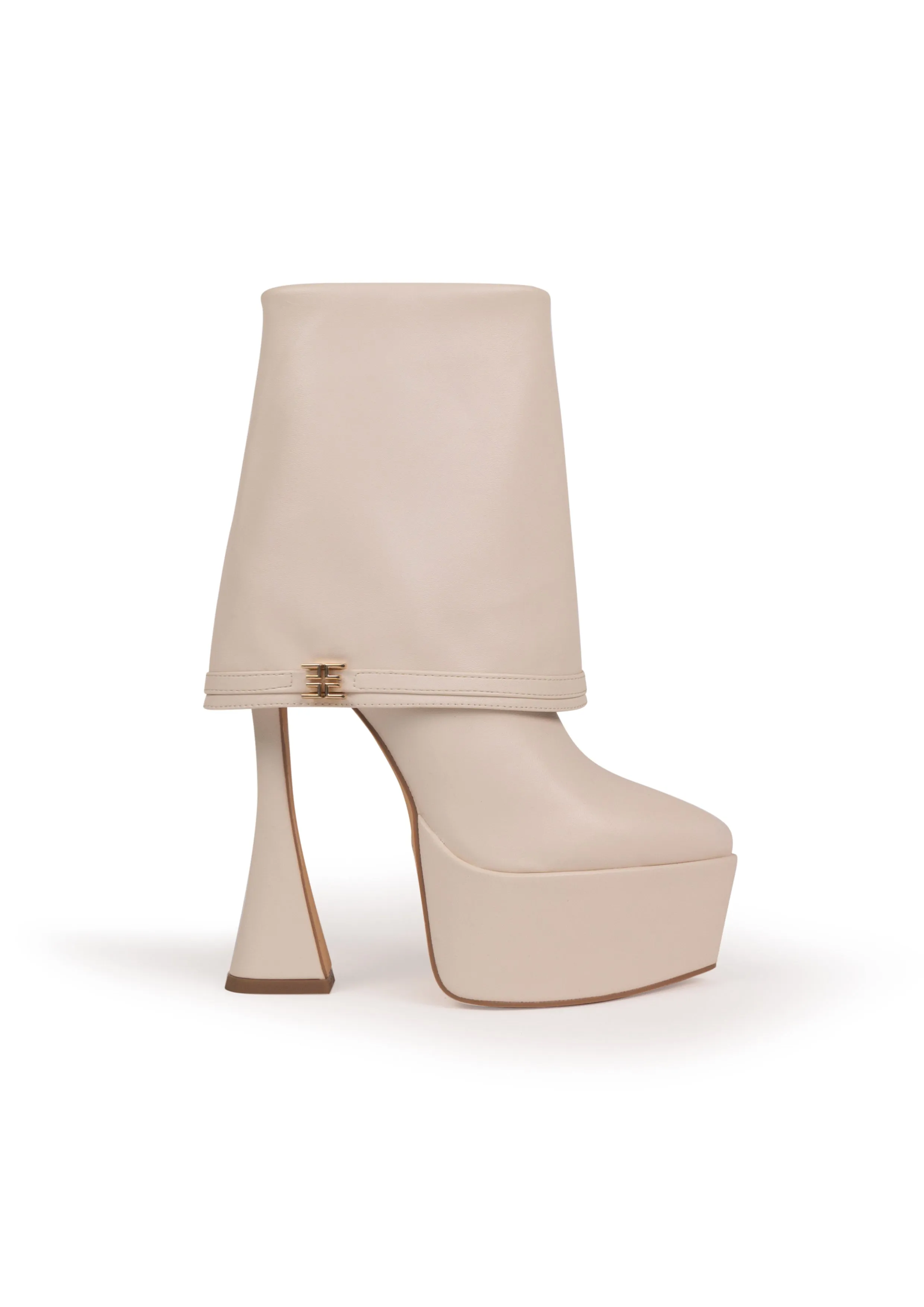 XANDRIA White Ivory - High platform pointy folded heeled boots